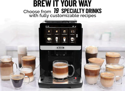 Zulay Magia Super Automatic Coffee Espresso Machine - Durable Espresso Machine With Grinder - Coffee Maker With Easy To Use 7” Touch Screen, 19 Coffee Recipes, 10 User Profiles