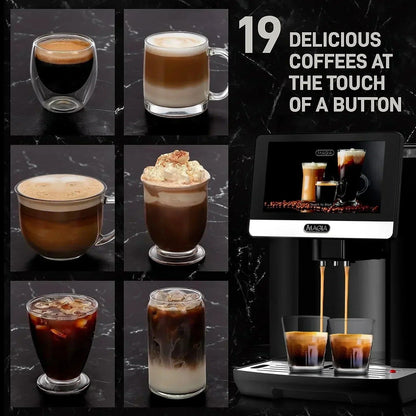 Zulay Magia Super Automatic Coffee Espresso Machine - Durable Espresso Machine With Grinder - Coffee Maker With Easy To Use 7” Touch Screen, 19 Coffee Recipes, 10 User Profiles