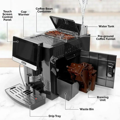 Zulay Magia Super Automatic Coffee Espresso Machine - Durable Espresso Machine With Grinder - Coffee Maker With Easy To Use 7” Touch Screen, 19 Coffee Recipes, 10 User Profiles
